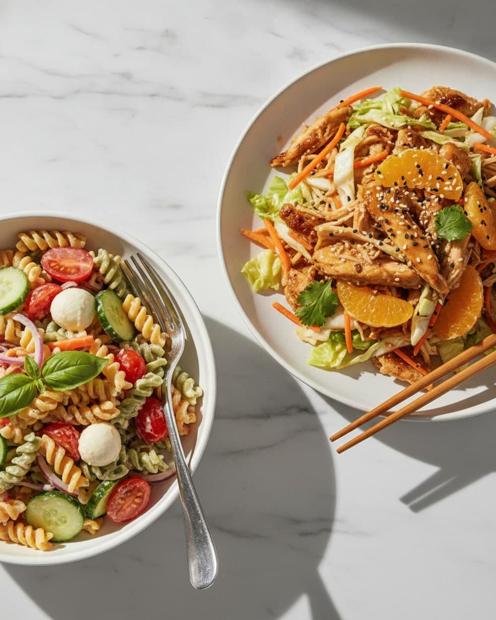 30-Minute Pasta Salad and Chinese Chicken Salad