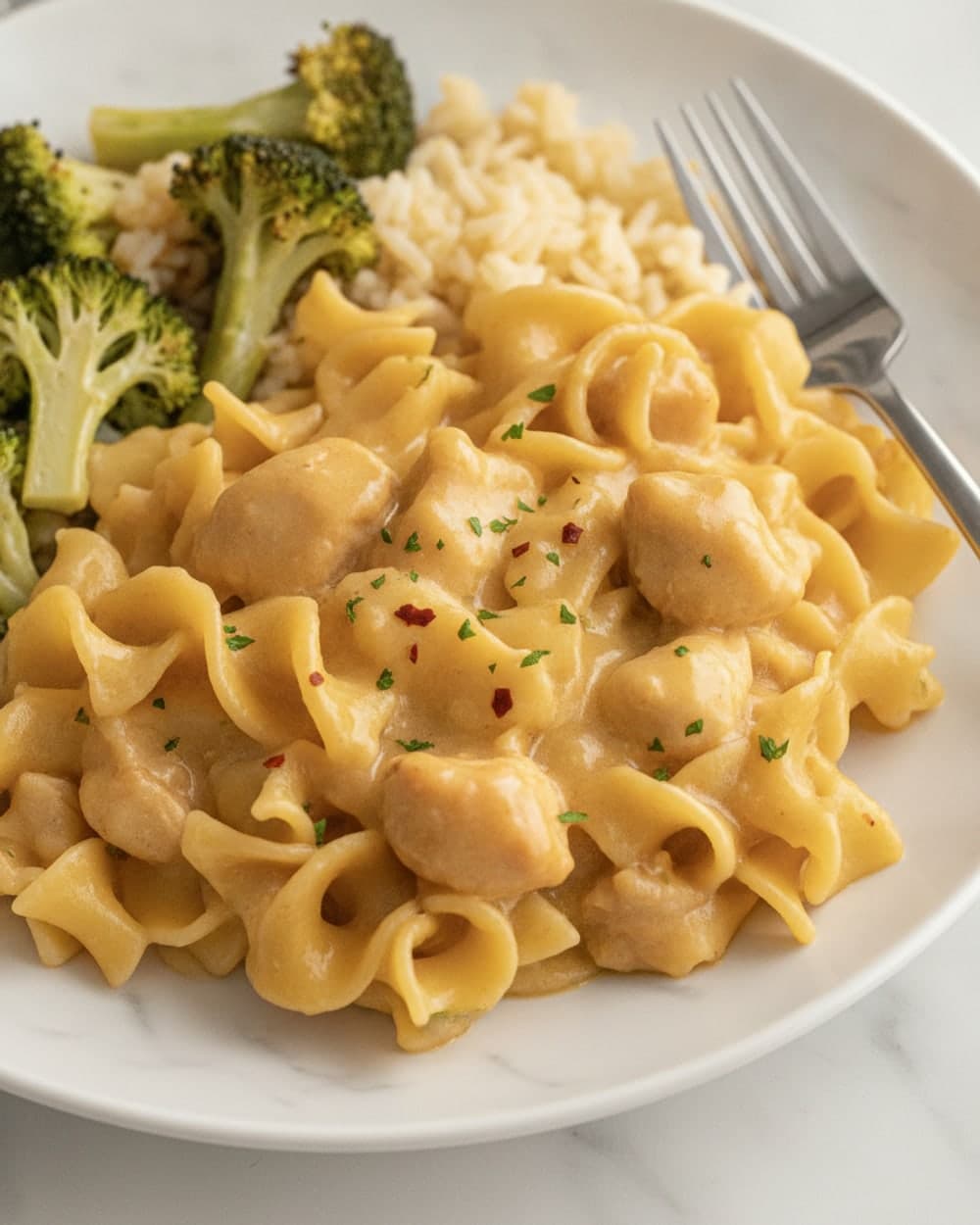 45-Minute Cheesy Broccoli Rice and Chicken Noodle Casseroles