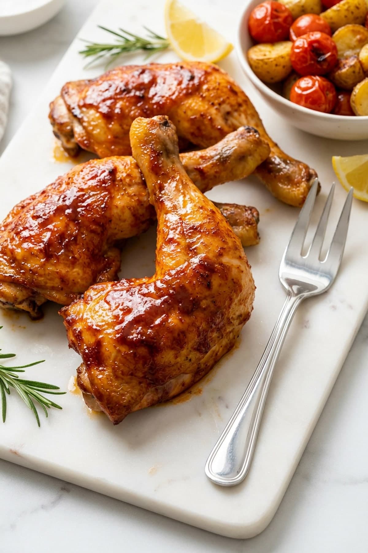 Baked Chicken Legs in the Oven with Paprika Skin ready to serve