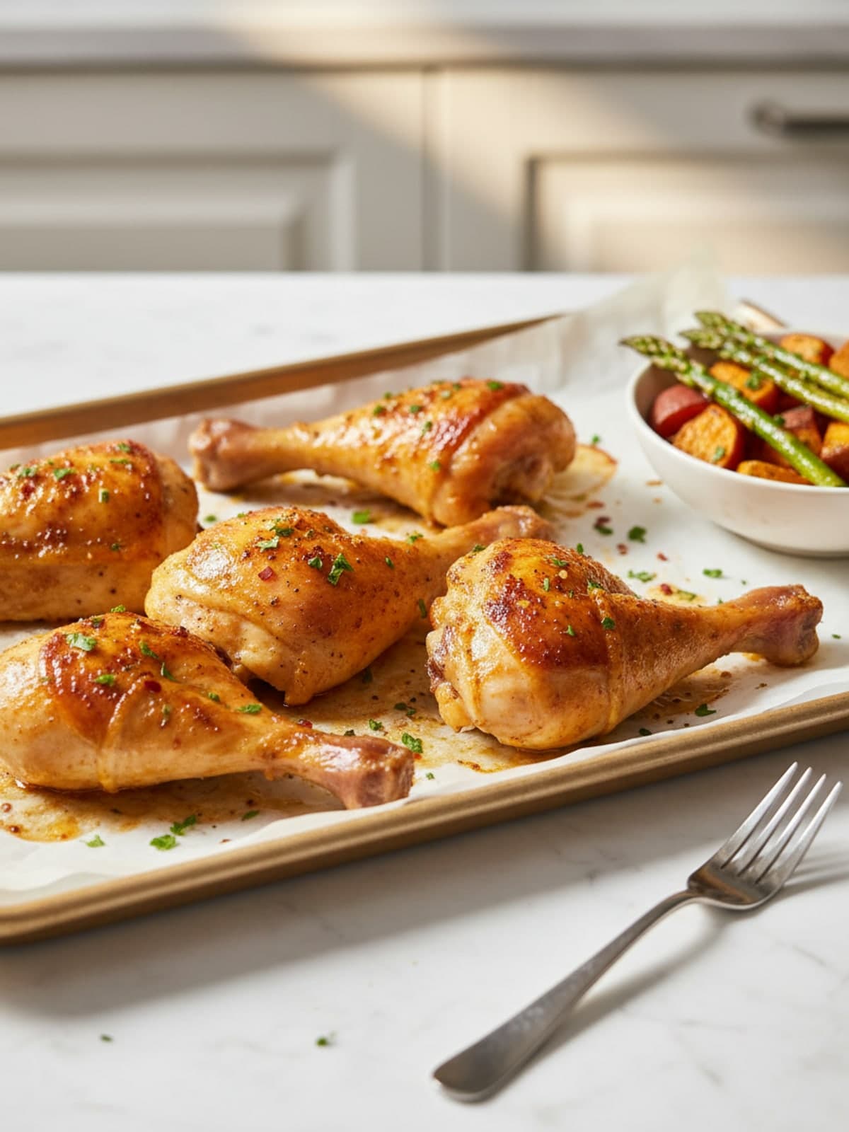 Baked Chicken Legs in the Oven with Paprika Skin: Heat the pan