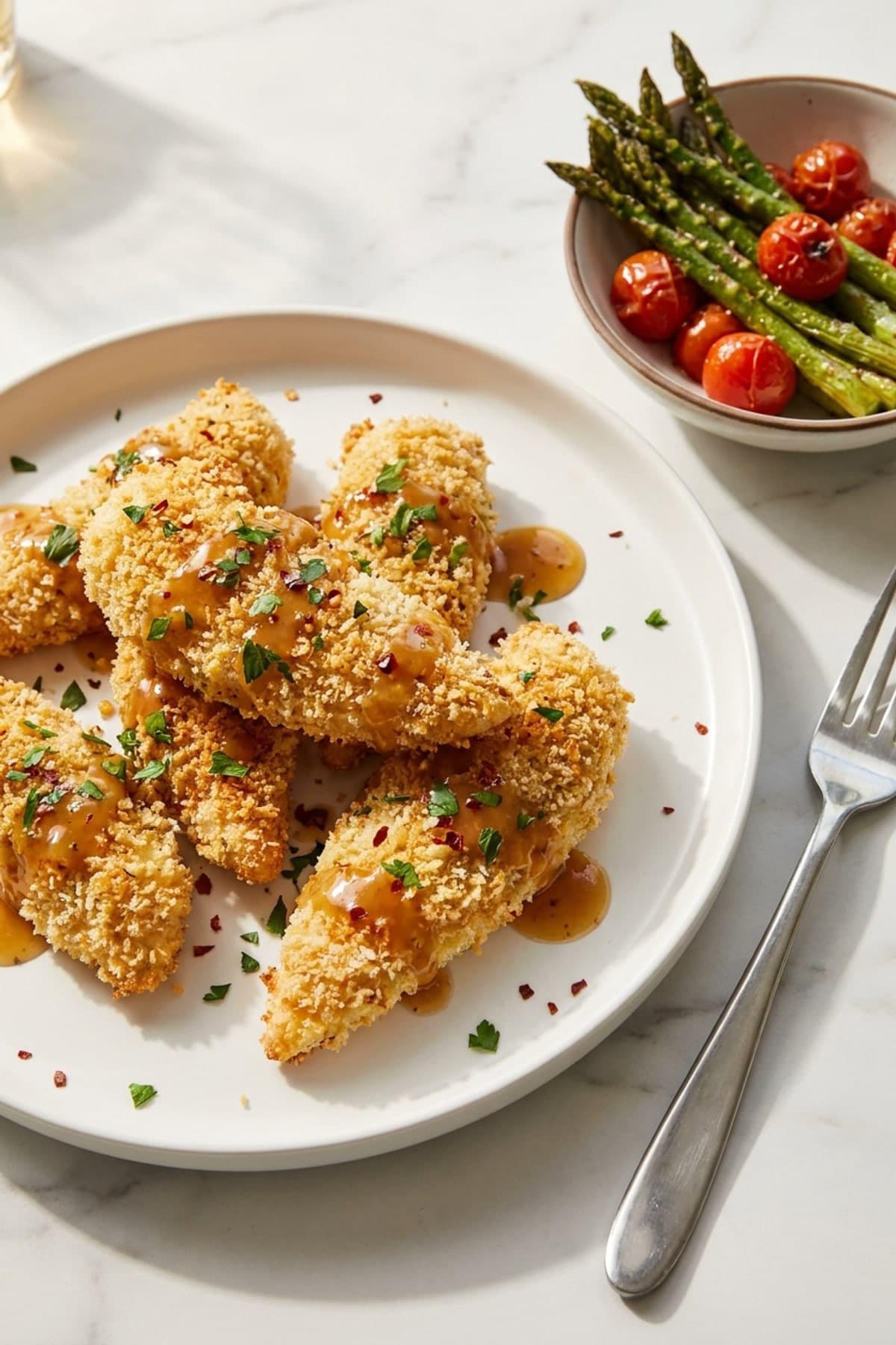 Baked Chicken Tenders with Crisp Panko ready to serve