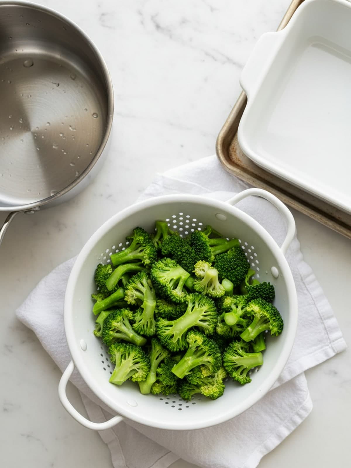 Chicken Broccoli Casserole with Cheddar Crumbs: Blanch and dry the broccoli
