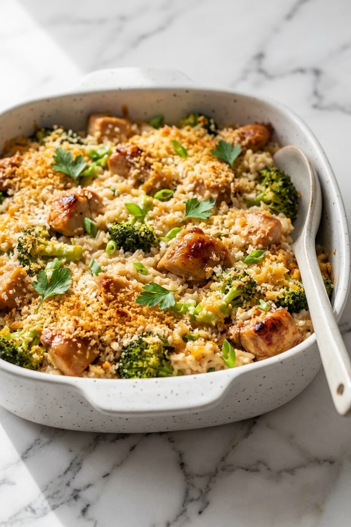 Chicken Broccoli Rice Casserole with Crisp Topping