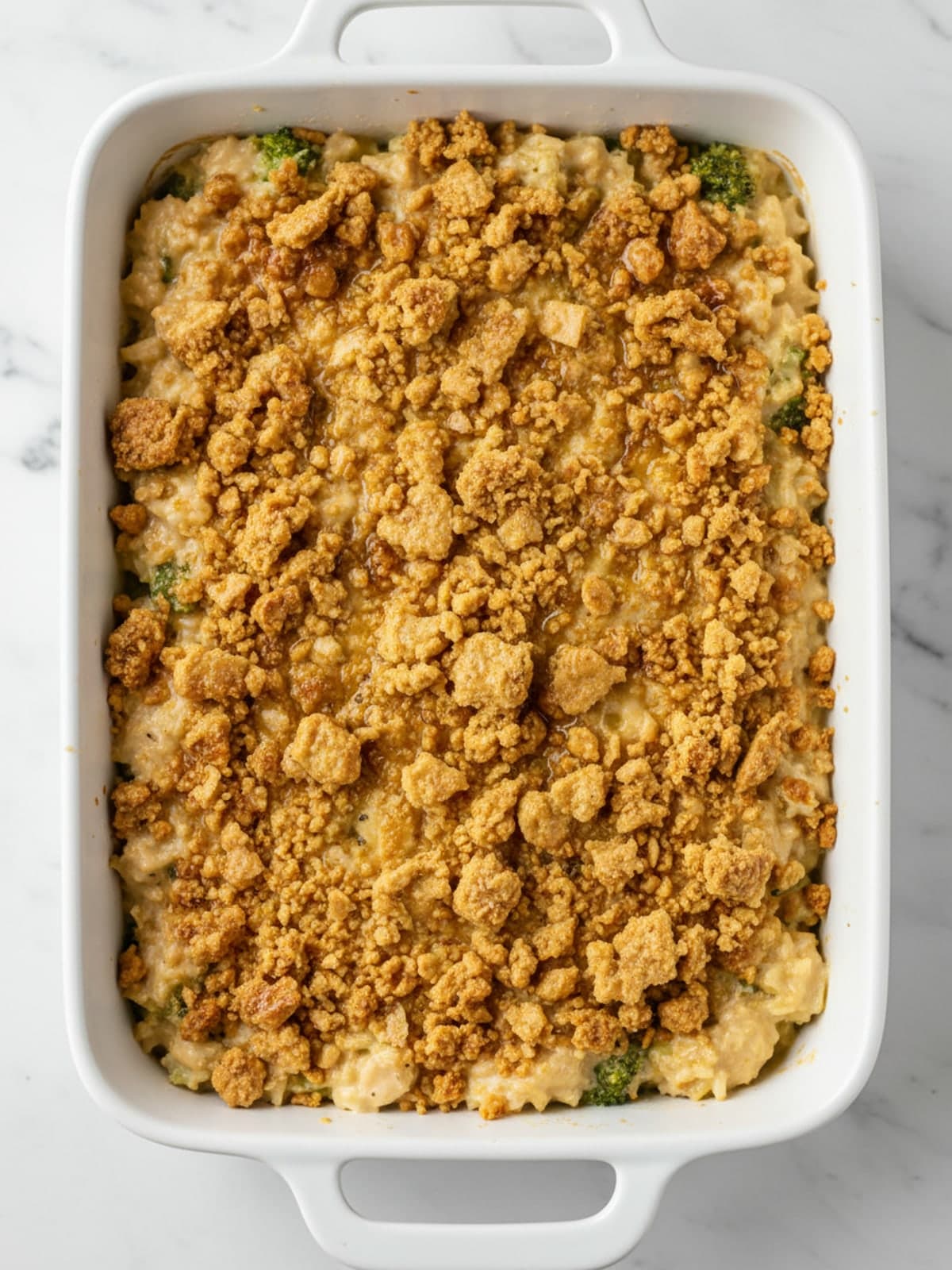 Chicken Broccoli Rice Casserole with Crisp Topping: Scatter the top