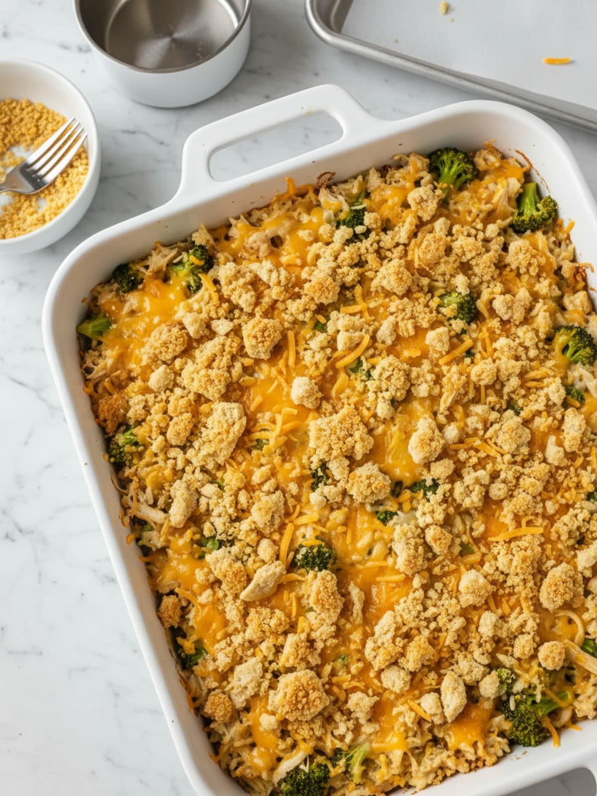 Chicken Broccoli Rice Cheese Casserole: Add the loose topping