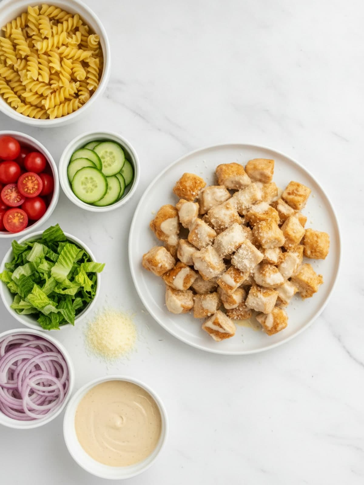 Ingredients for Chicken Caesar Pasta Salad