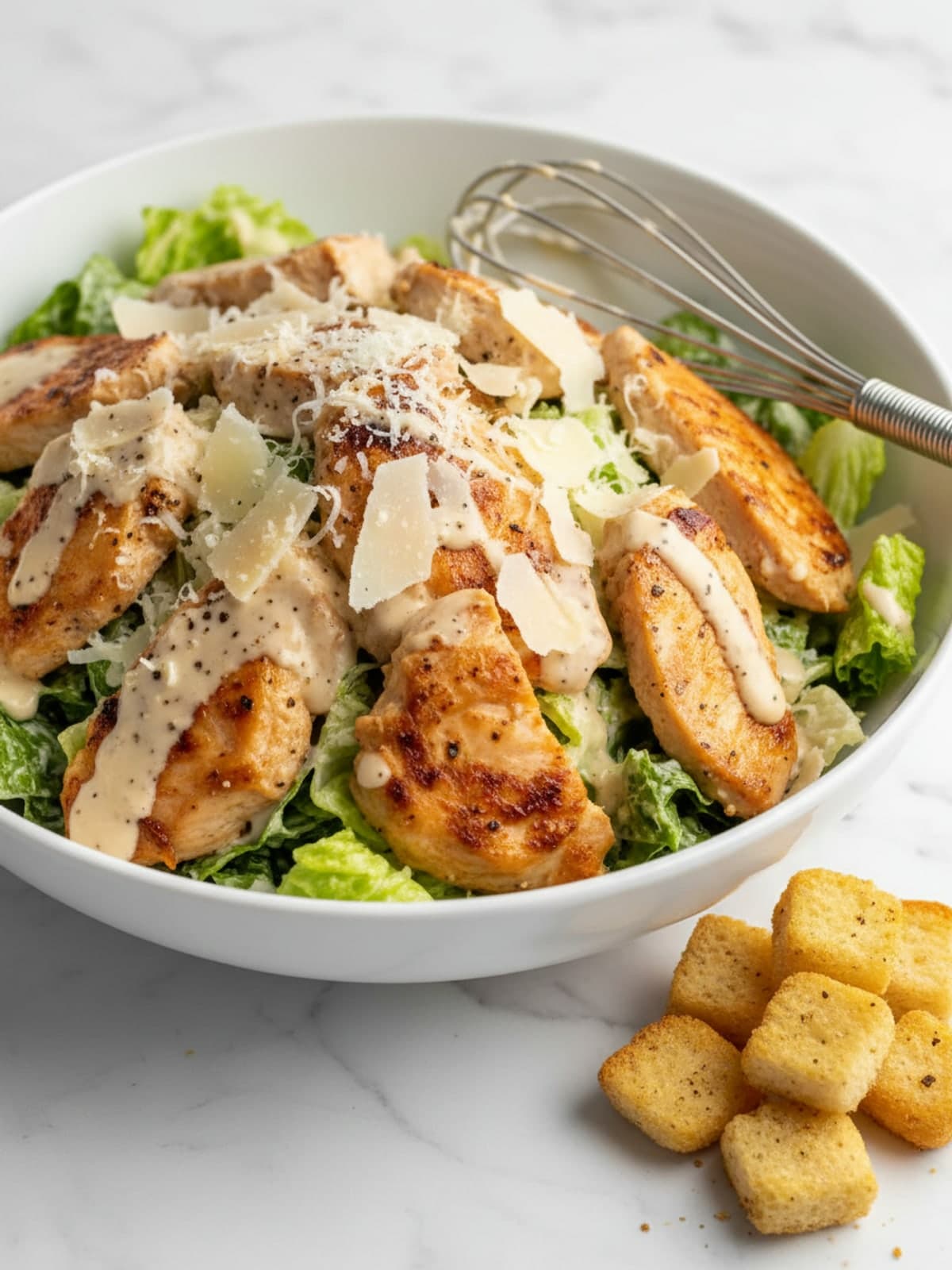 Chicken Caesar Salad with Rotisserie Chicken: Make the dressing