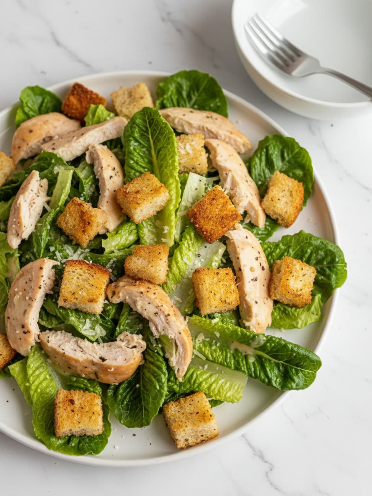 Chicken Caesar Salad with Rotisserie Chicken: Toast crumbs