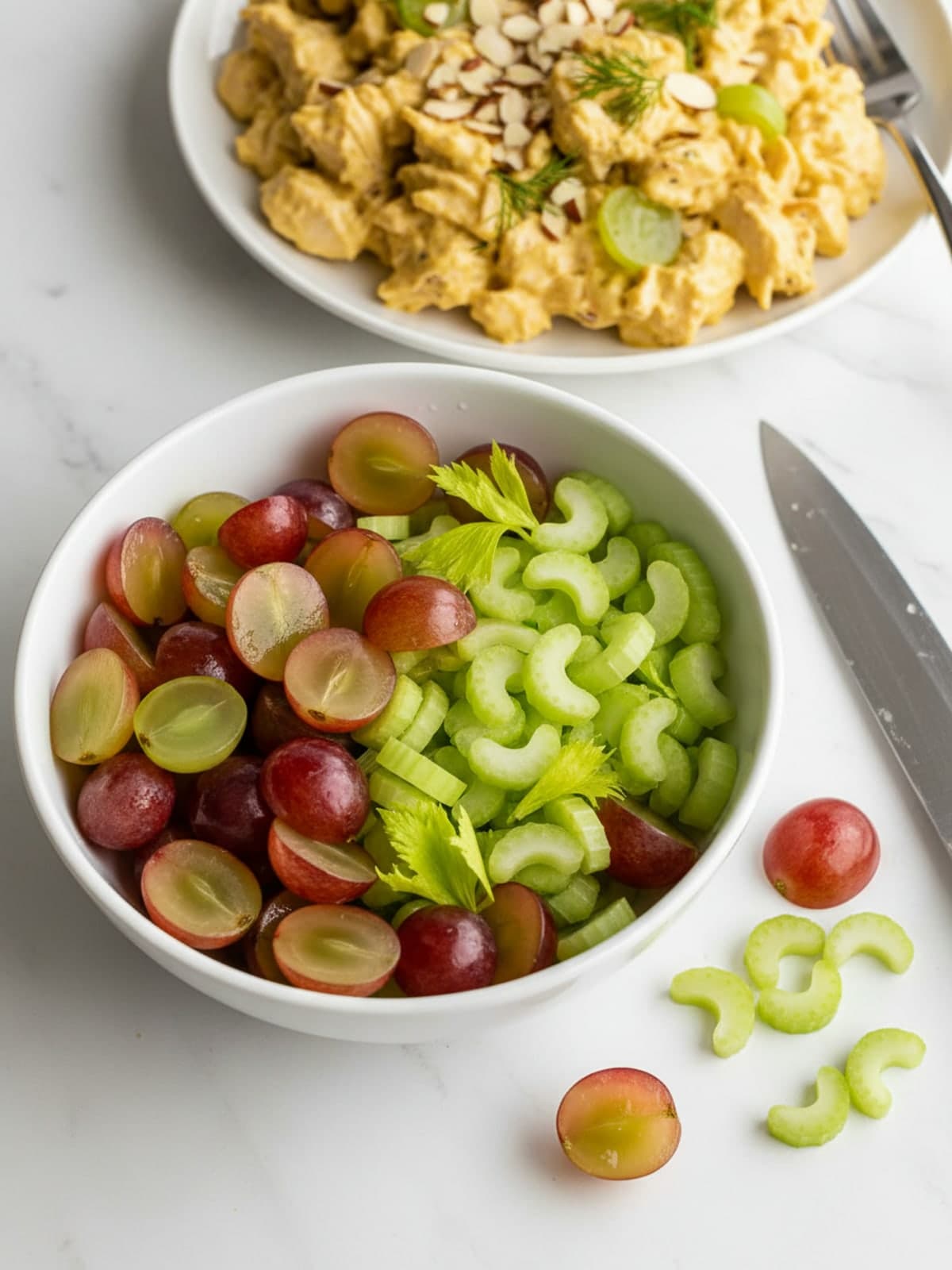 Chicken Salad Recipe with Grapes: Prepare grapes and celery