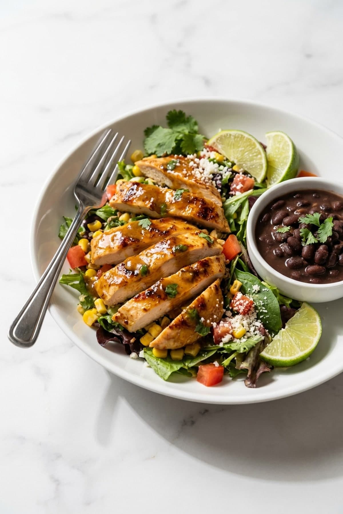 Chicken Taco Salad with Warm Beans ready to serve