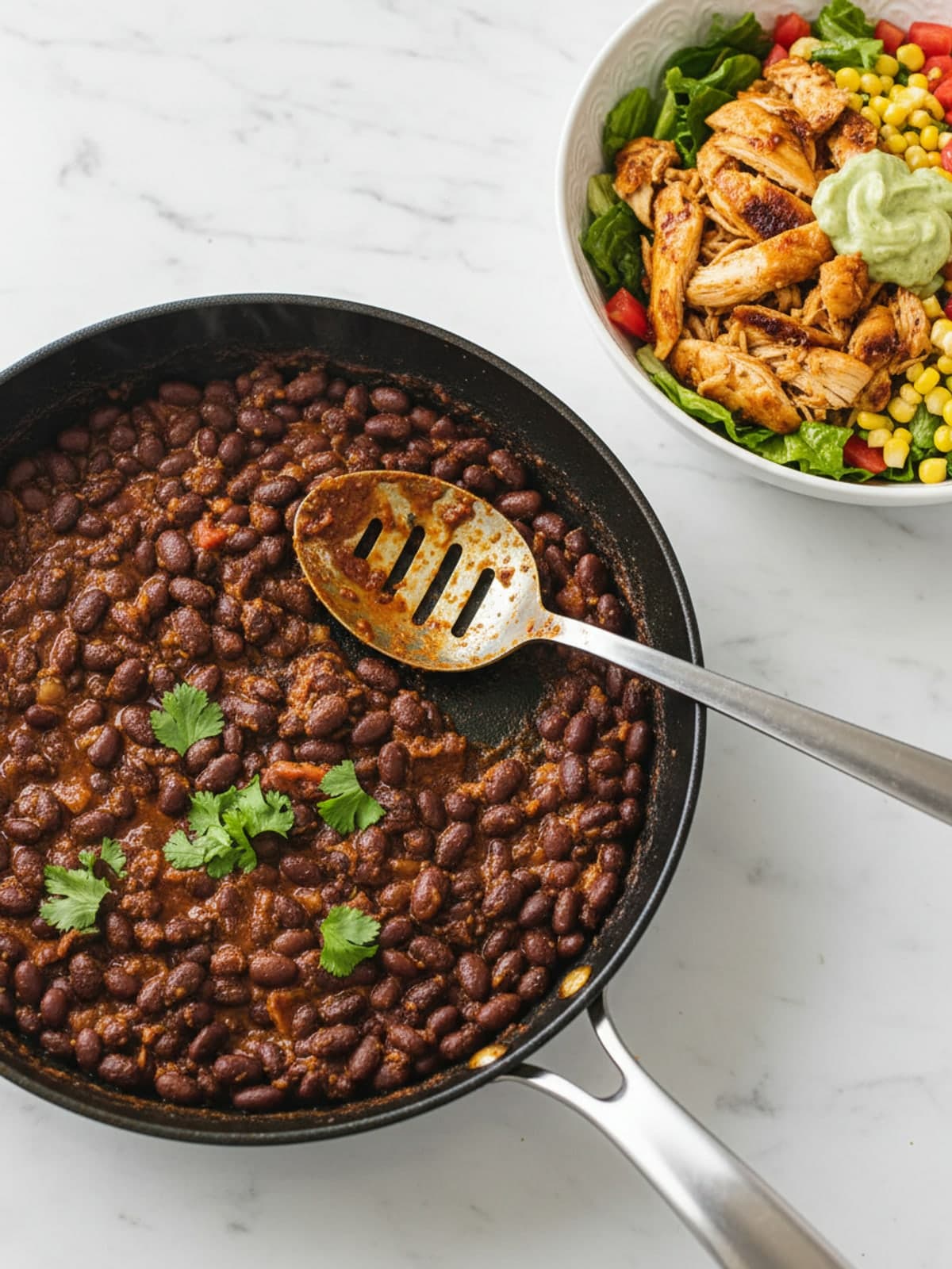 Chicken Taco Salad with Warm Beans: Warm the beans