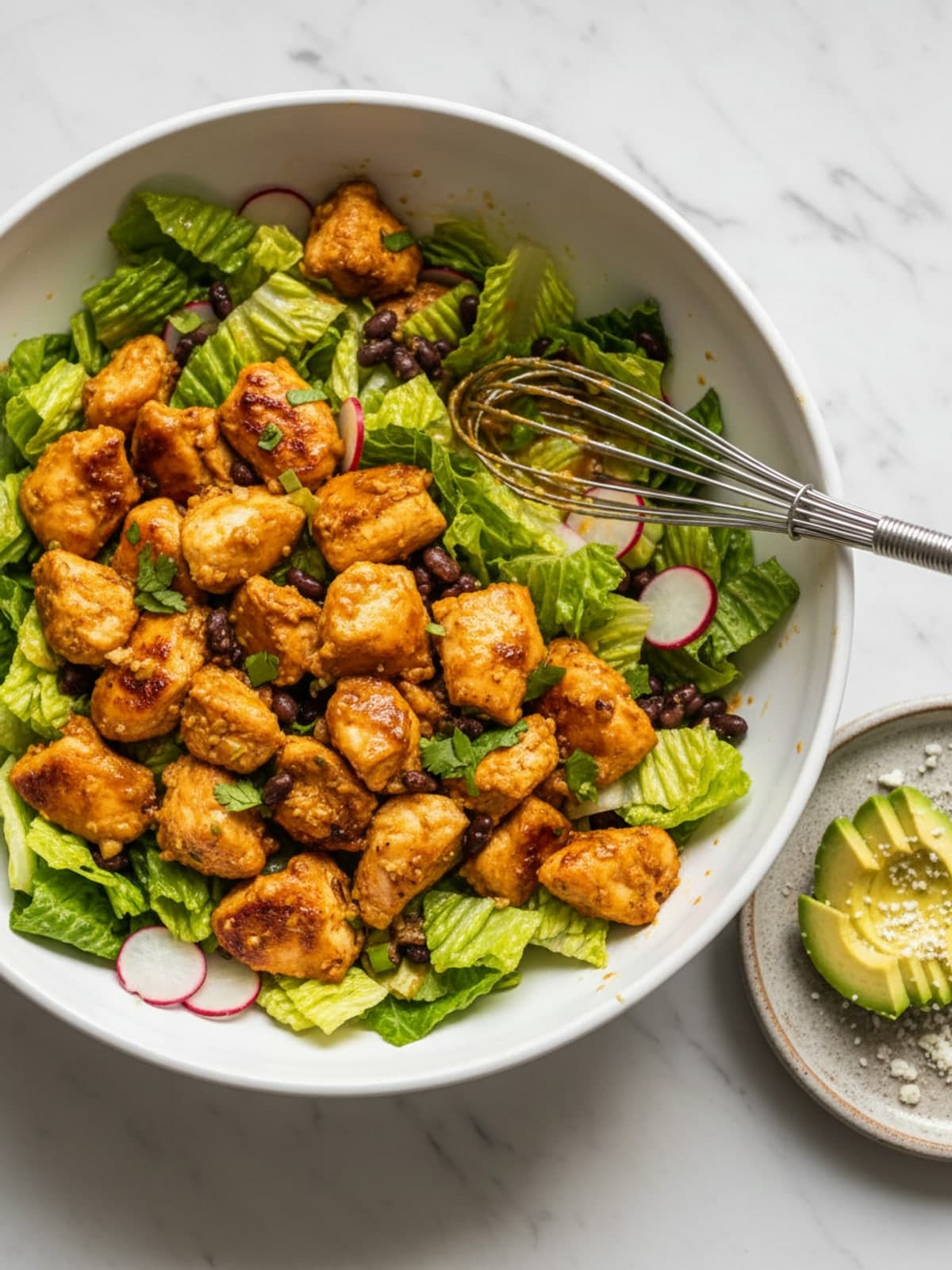 Chicken Taco Salad with Warm Beans: Whisk the dressing