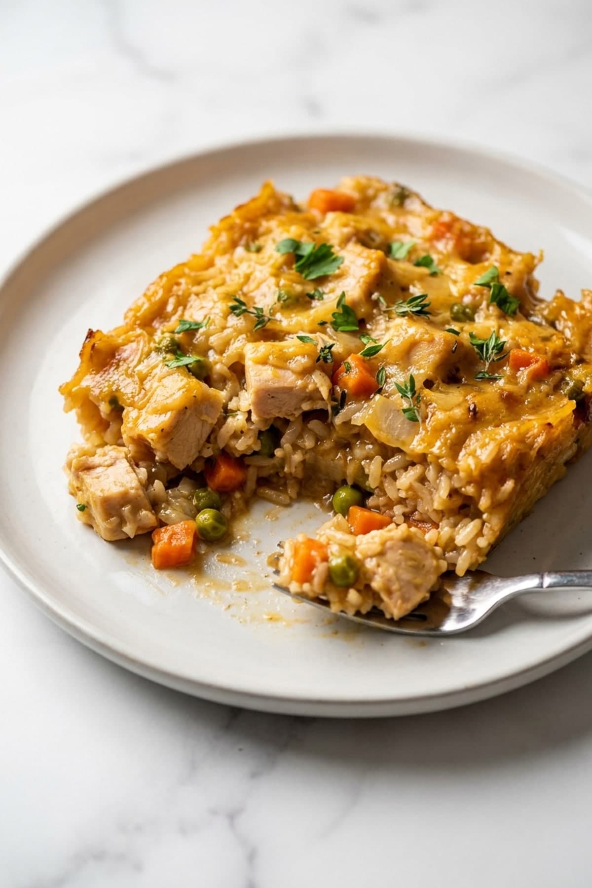 One-Pan Chicken Rice Casserole ready to serve