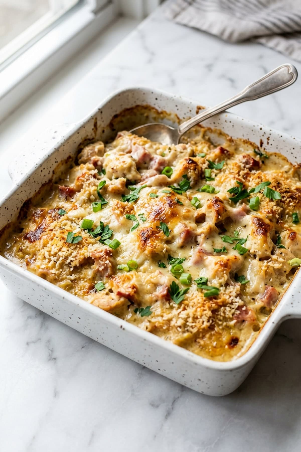 Chicken Cordon Bleu Casserole with Dijon Cream Sauce