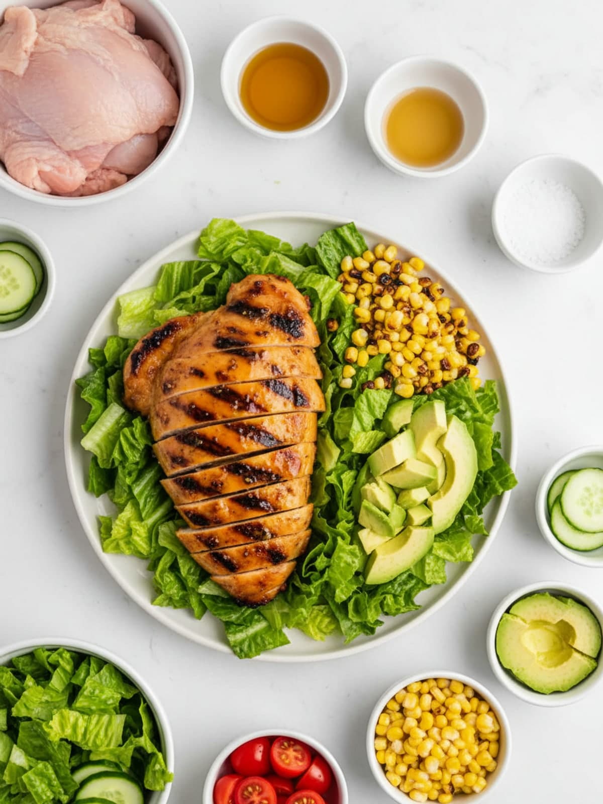 Ingredients for Grilled Chicken Salad with Corn and Avocado