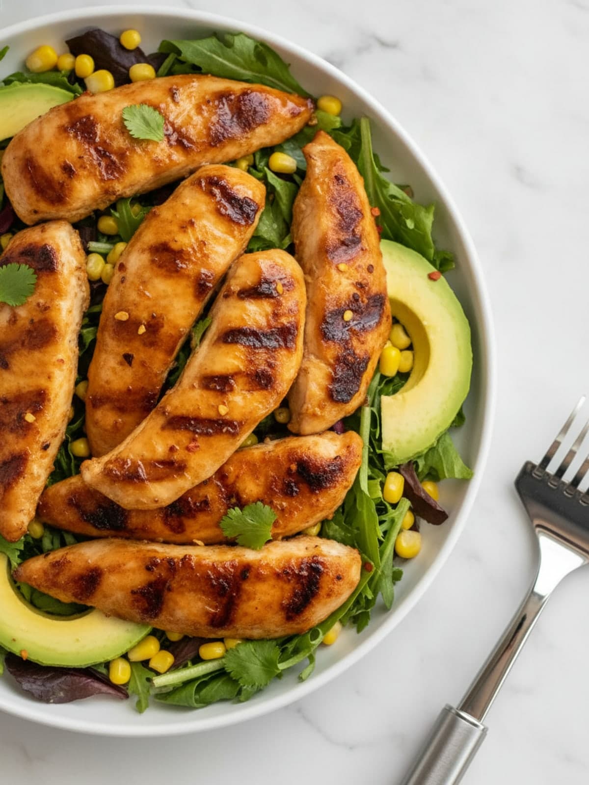 Grilled Chicken Salad with Corn and Avocado: Heat and clean the grill