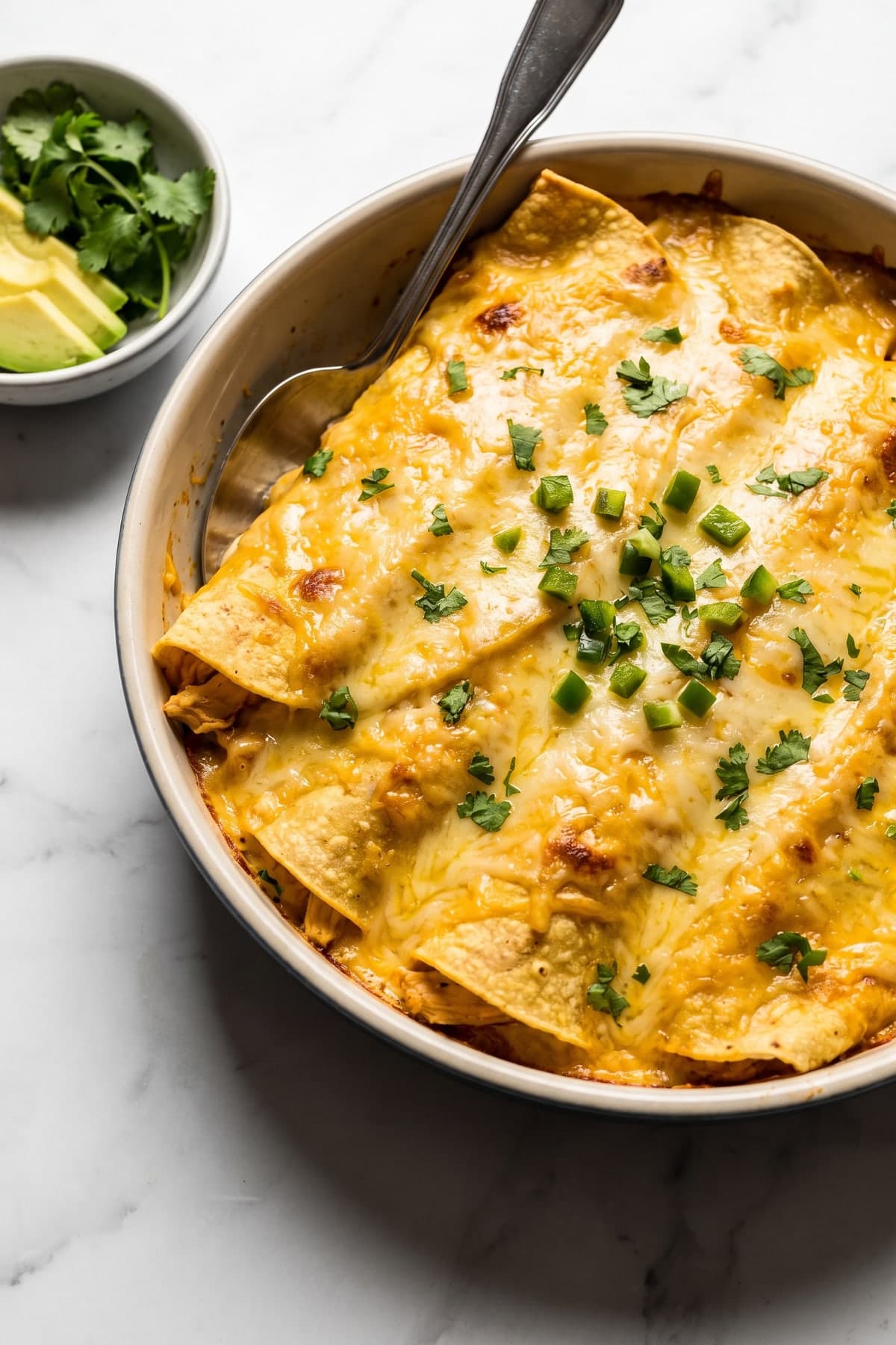 Mexican Chicken Casserole with Corn Tortilla Layers ready to serve