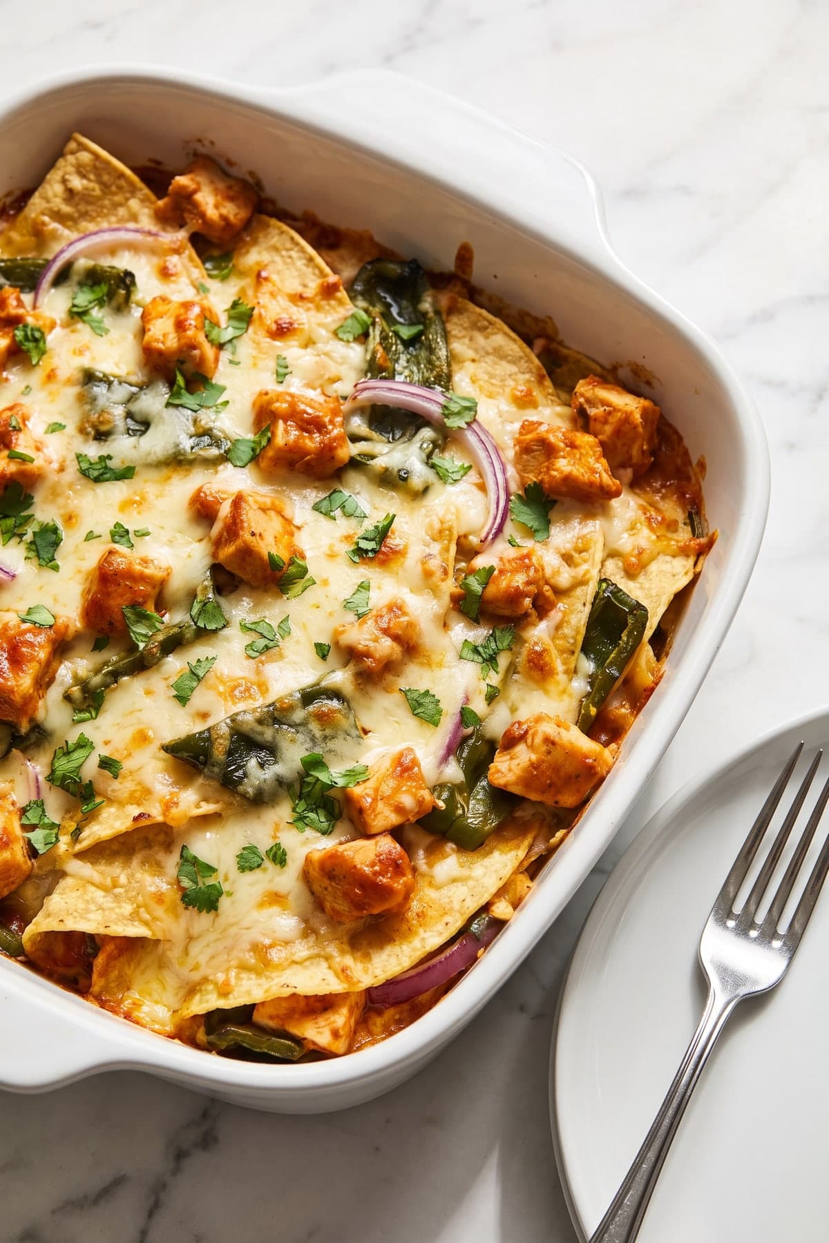 Mexican Chicken Casserole with Corn Tortilla Layers