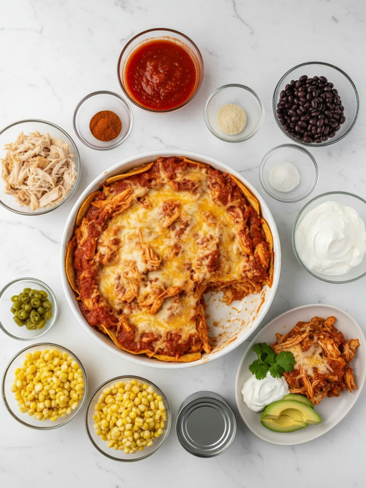 Ingredients for Mexican Chicken Casserole with Corn Tortilla Layers