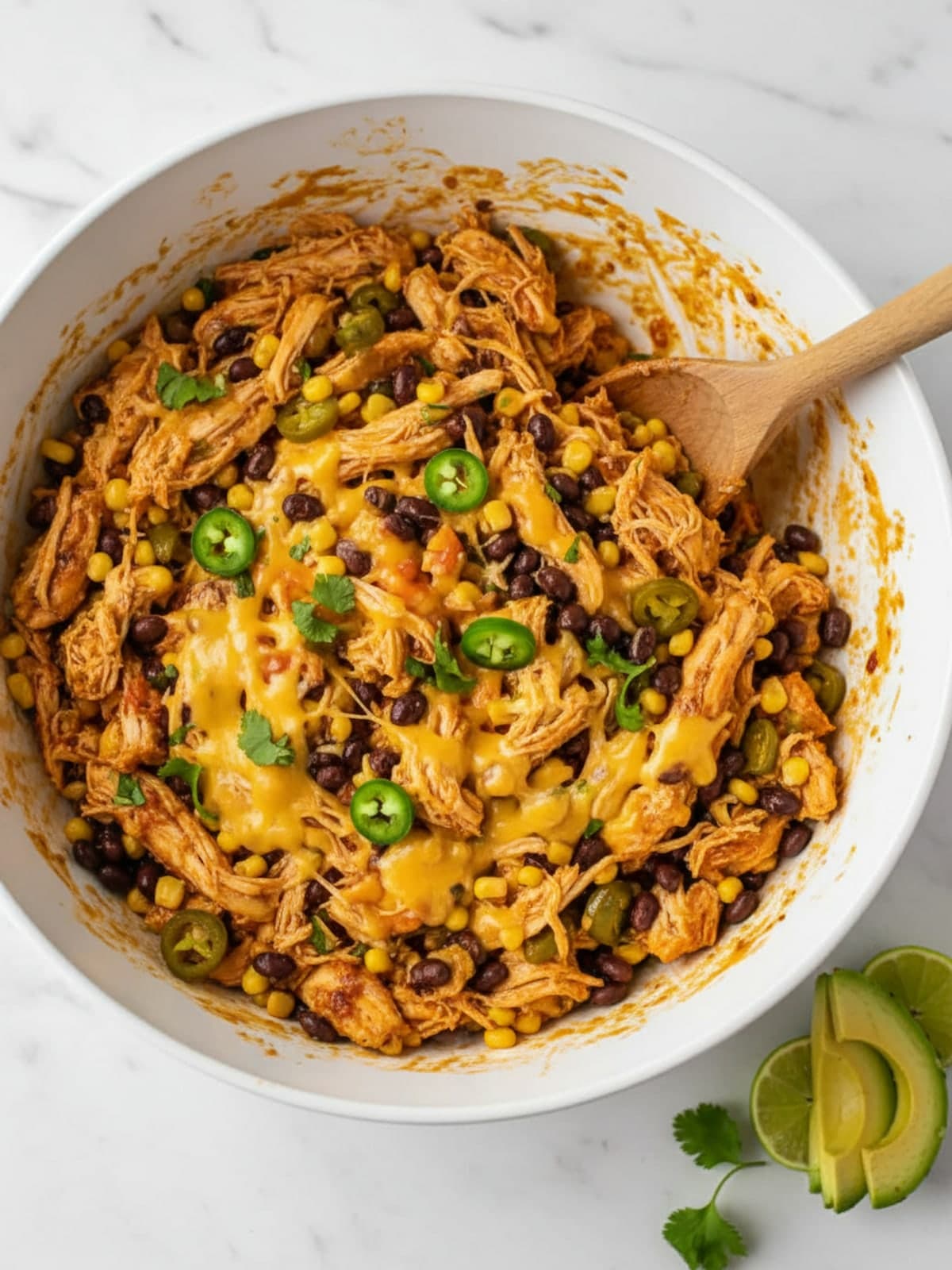 Mexican Chicken Casserole with Corn Tortilla Layers: Build the filling