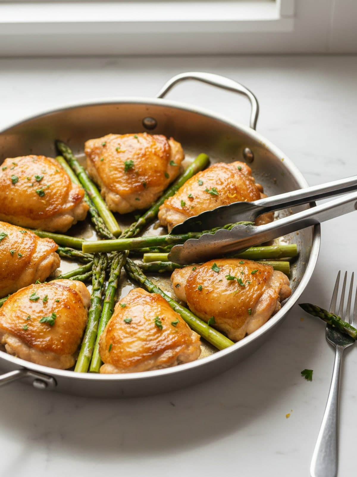 One Pan Lemon Chicken and Asparagus: Start the asparagus
