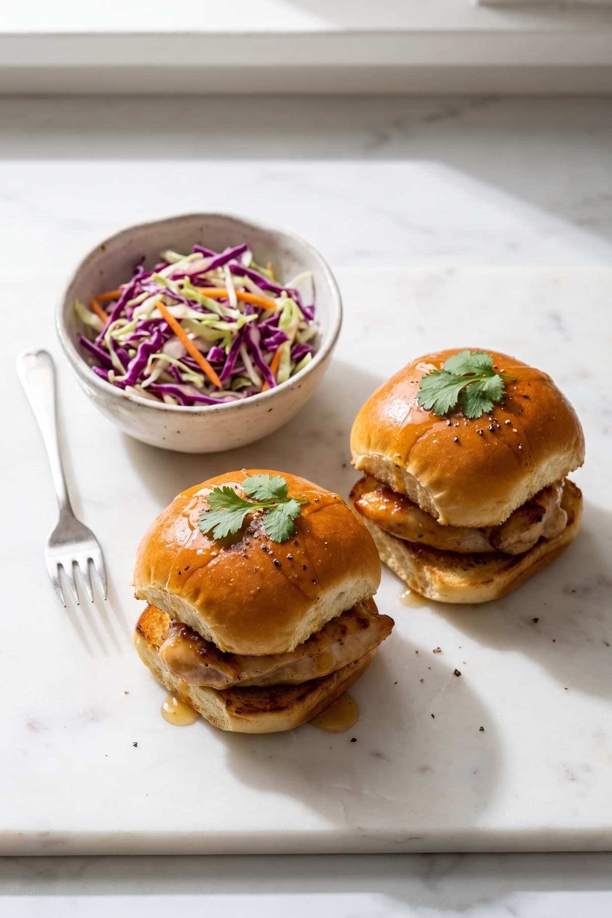 One Pan Dinners Chicken Sliders with Tangy Slaw ready to serve