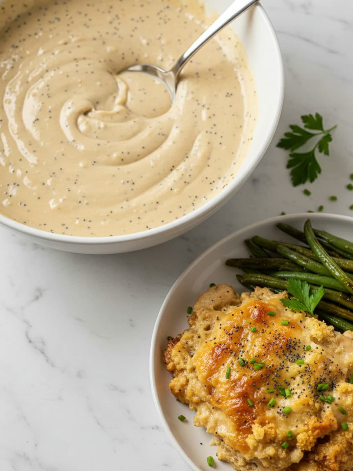 Poppyseed Chicken Casserole: Mix the creamy filling