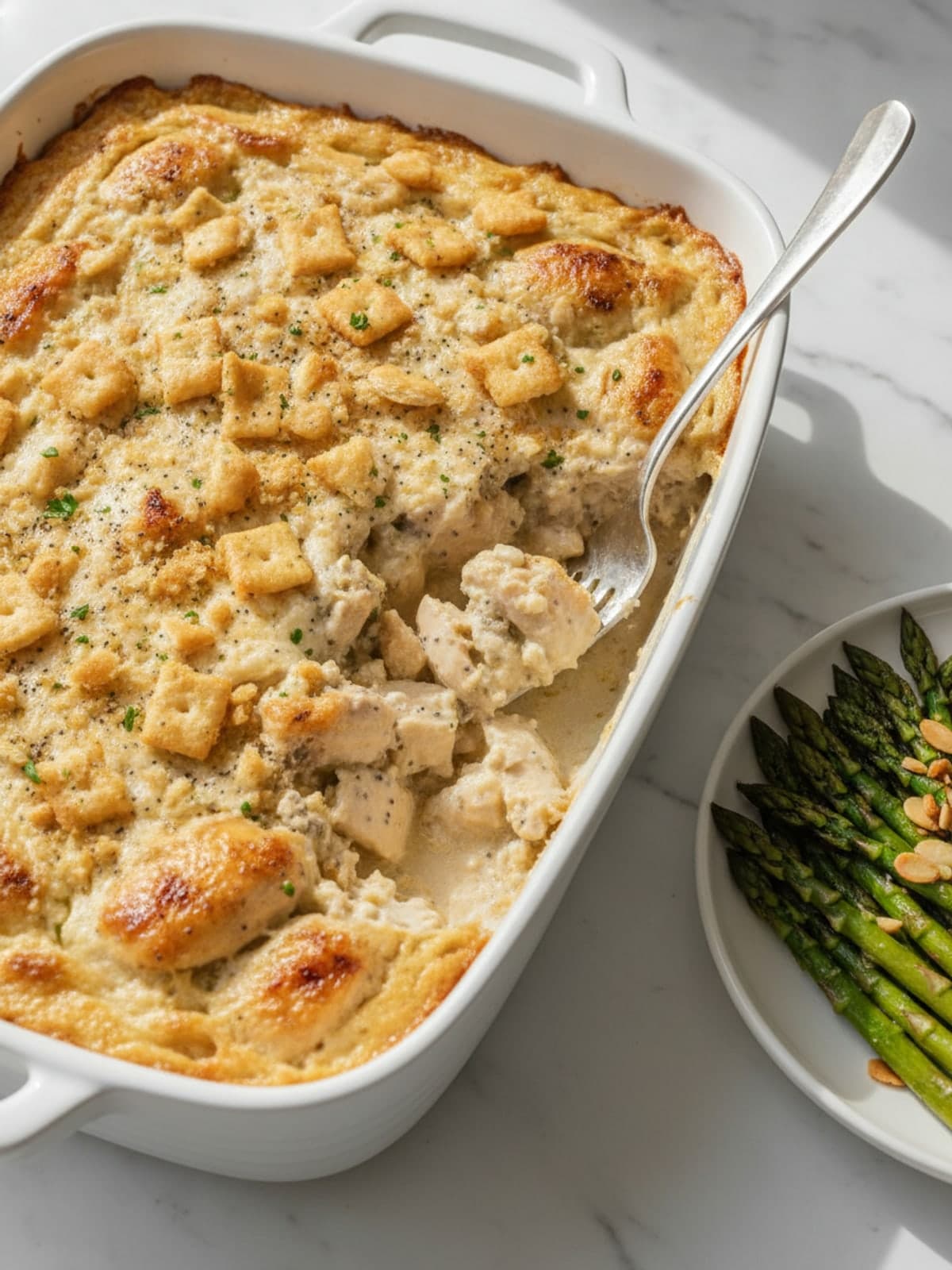Poppyseed Chicken Casserole: Fold in chicken and crackers