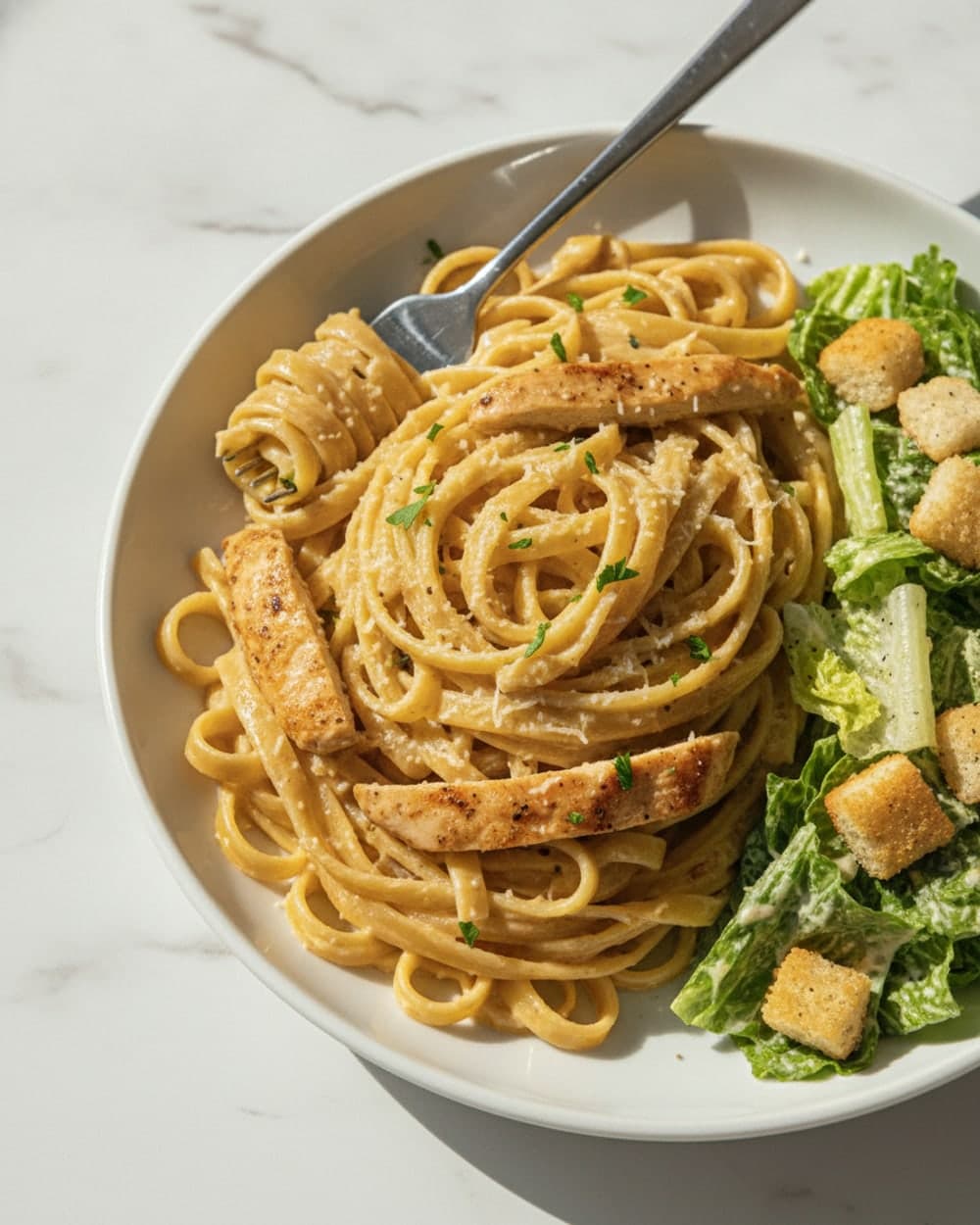 Creamy Pasta and Caesar Salad