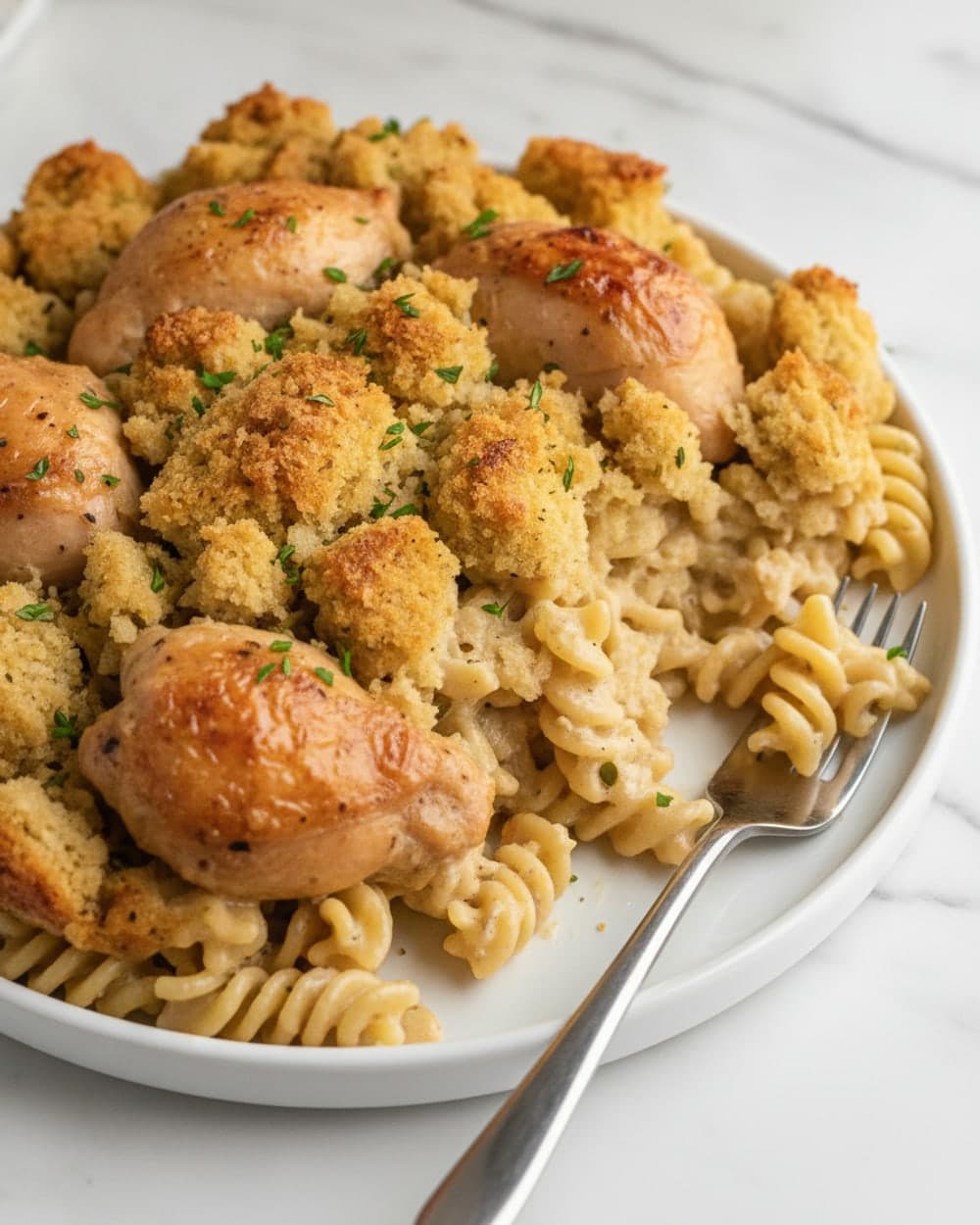 Creamy Noodles and Stuffing Bake