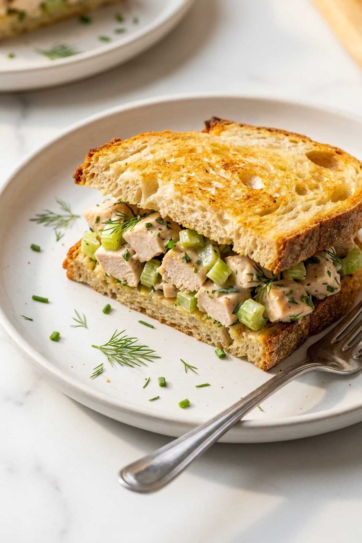 Chicken Salad Sandwich with Crisp Celery ready to serve