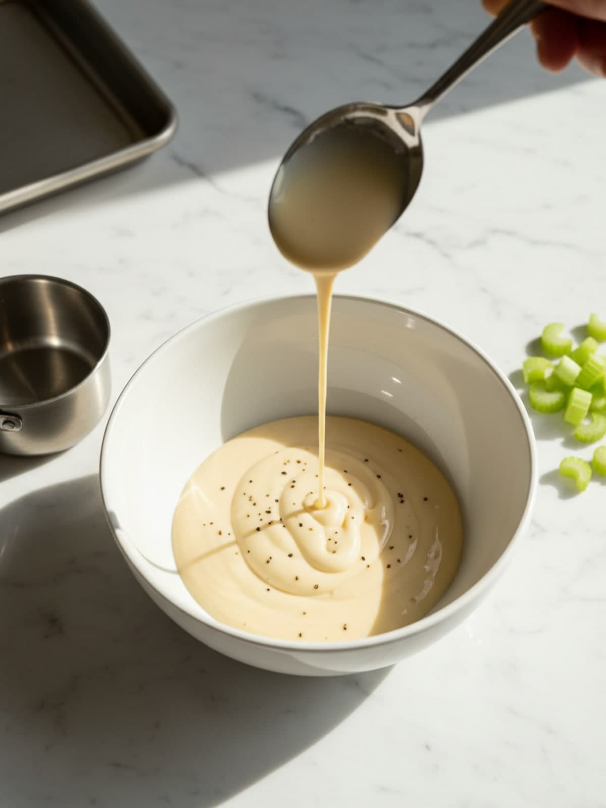 Chicken Salad Sandwich with Crisp Celery: Make the thick dressing