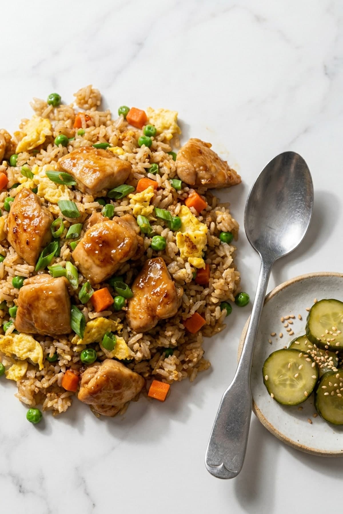 Sheet Pan Chicken Fried Rice ready to serve