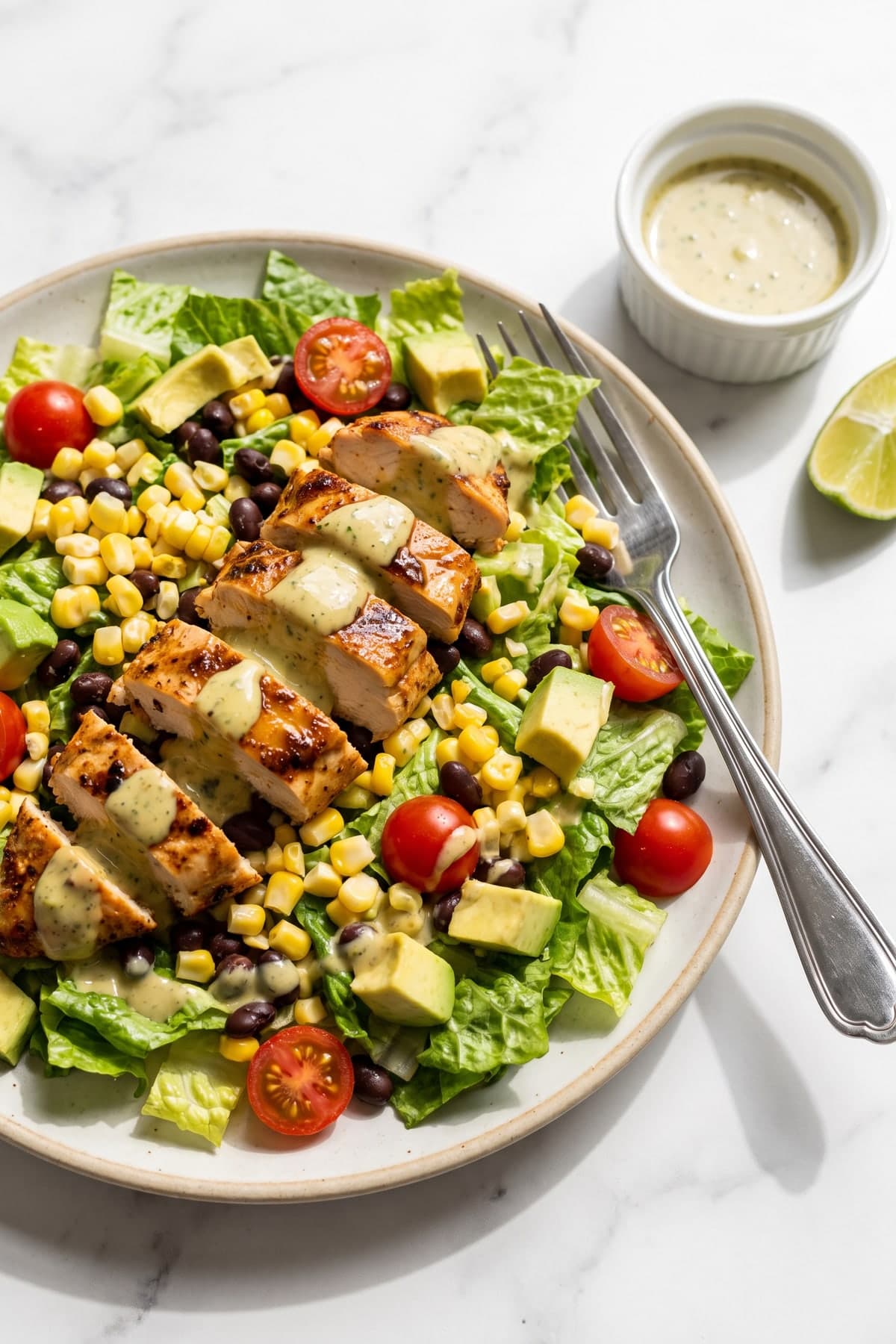 Southwest Chicken Salad with Creamy Lime Dressing ready to serve