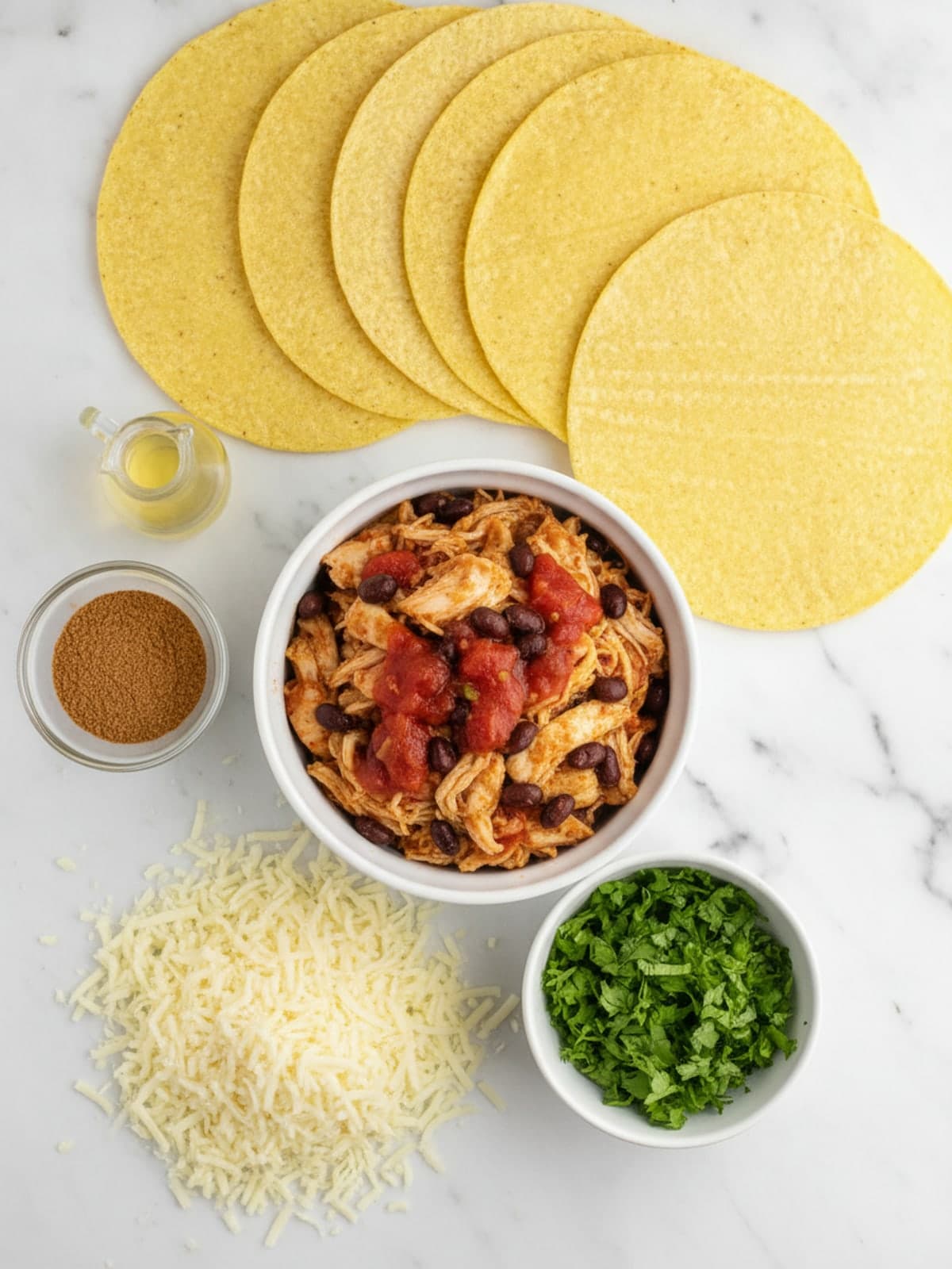 Ingredients for Baked Chicken Tacos with Crisp Cheese Edges
