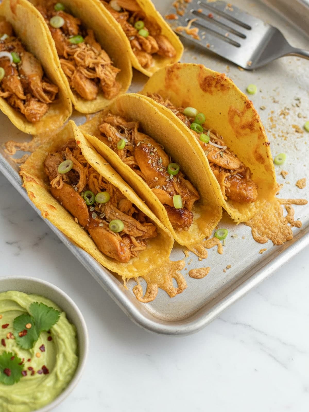 Baked Chicken Tacos with Crisp Cheese Edges: Heat the pan
