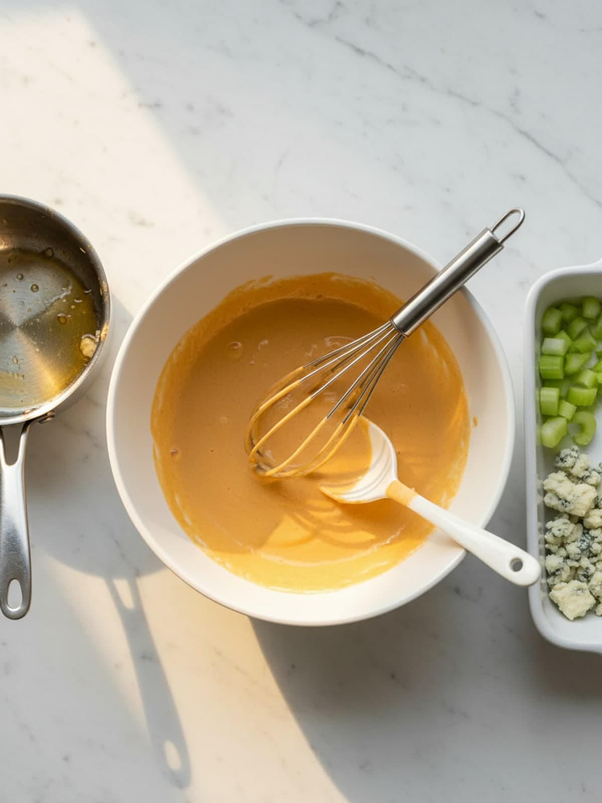 Buffalo Chicken Salad with Celery and Blue Cheese: Round out the hot sauce