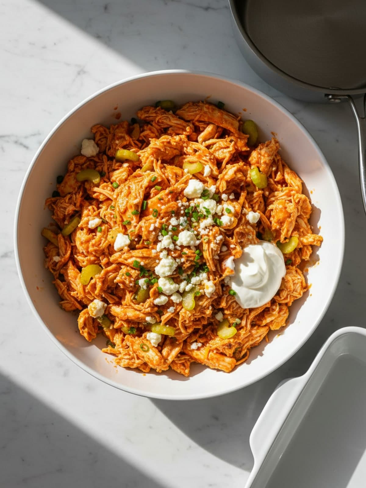 Buffalo Chicken Salad with Celery and Blue Cheese: Let the heat settle