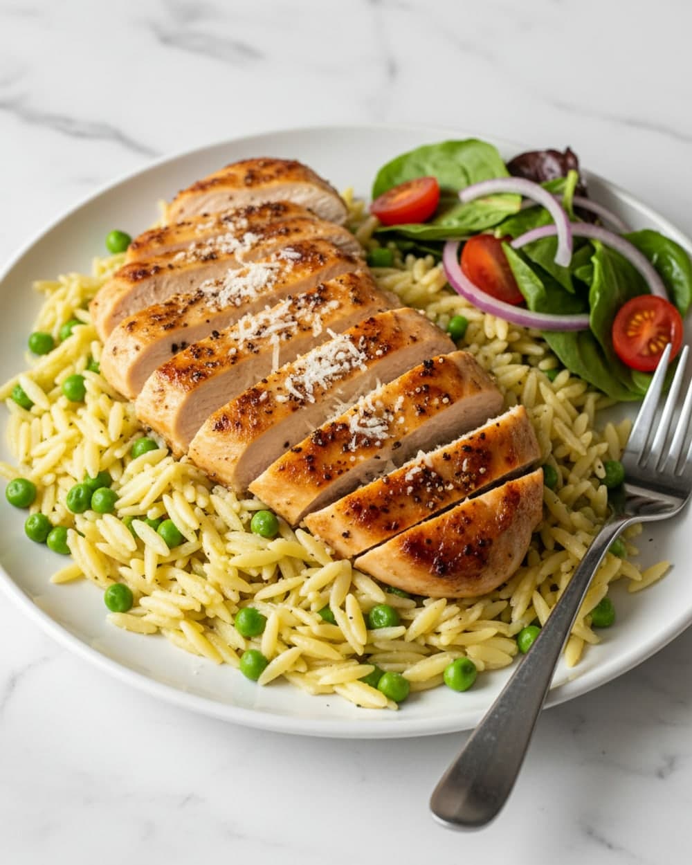 Lemon Chicken Breast with Orzo and Peas