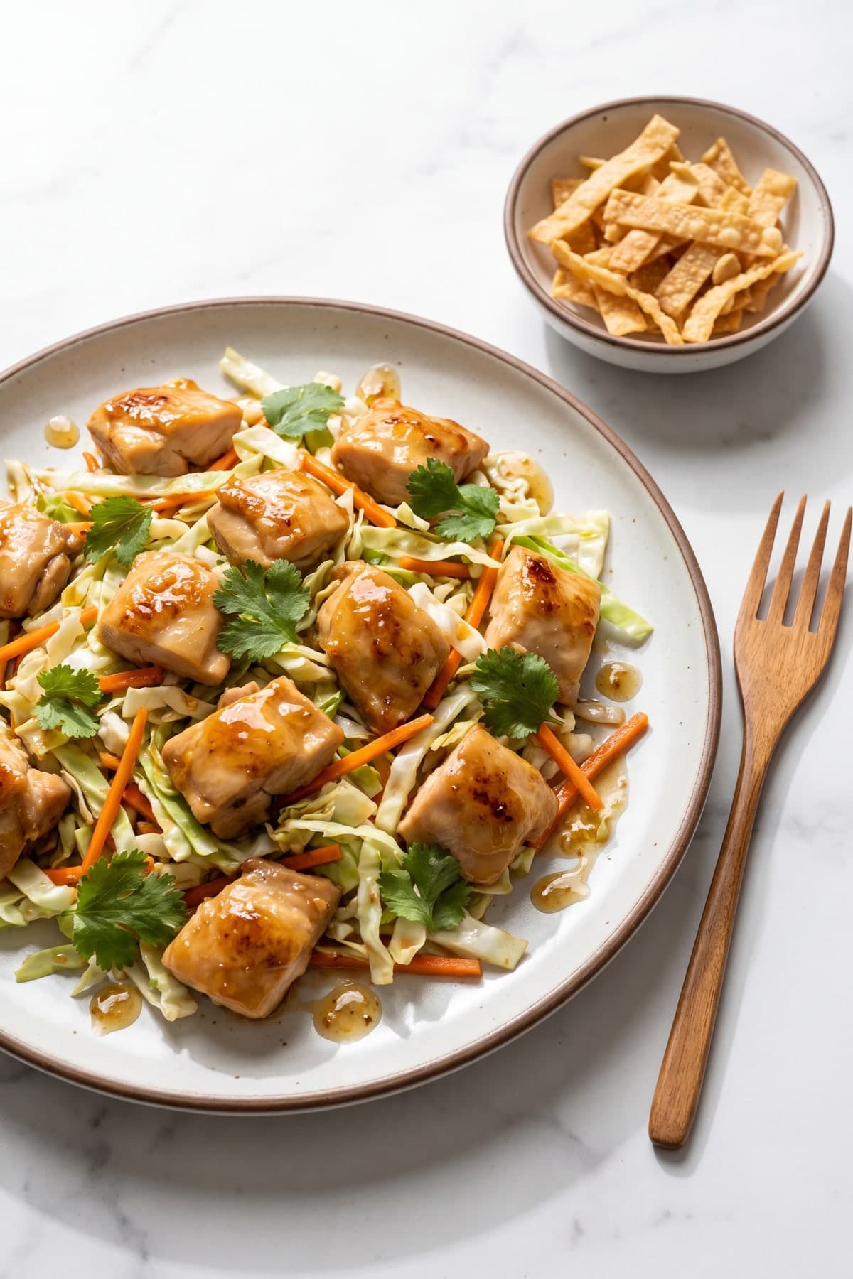 Chinese Chicken Salad with Crunchy Cabbage ready to serve