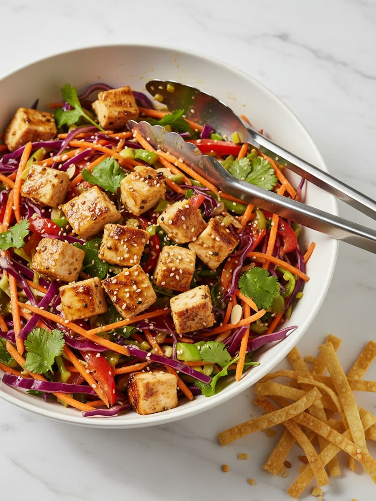 Chinese Chicken Salad with Sesame and Almonds: Add the chicken