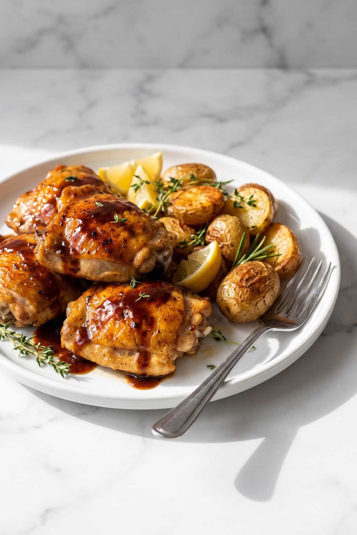 Dairy Free Roast Chicken Thighs with Potatoes ready to serve