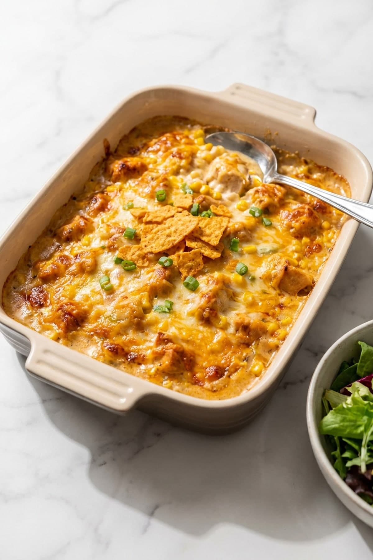 Dorito Chicken Casserole with Corn and Creamy Sauce