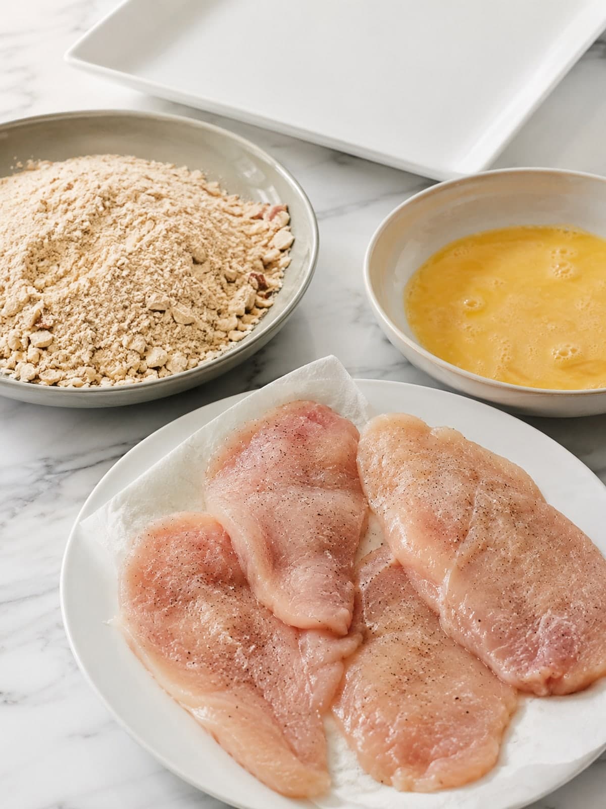 Gluten Free Chicken Cutlets with Almond Flour Crust: Set up the coating