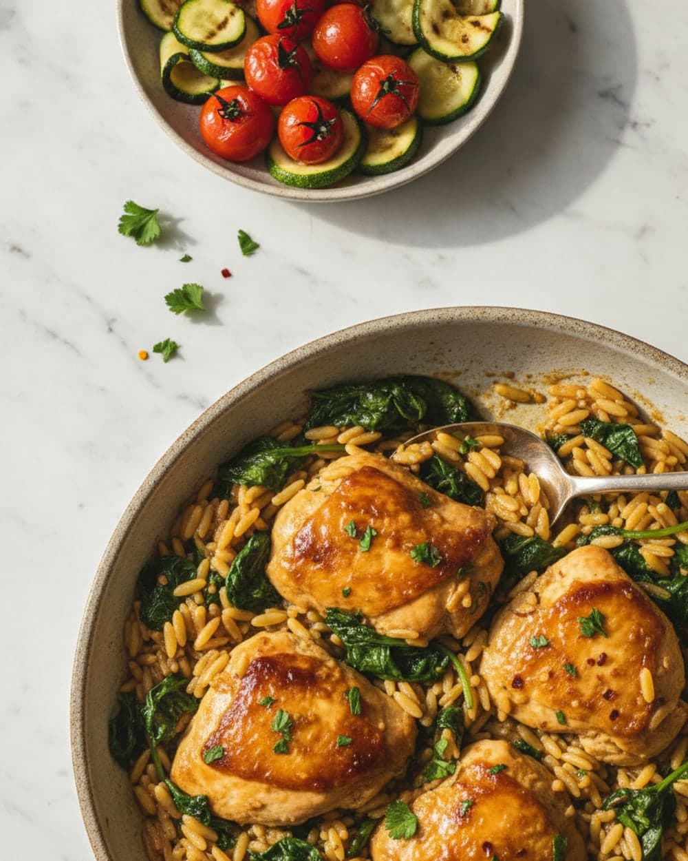 Chicken Spinach Orzo Skillet