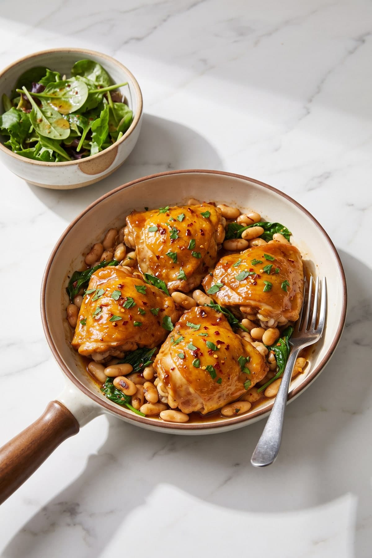 High Protein Chicken Skillet with White Beans ready to serve