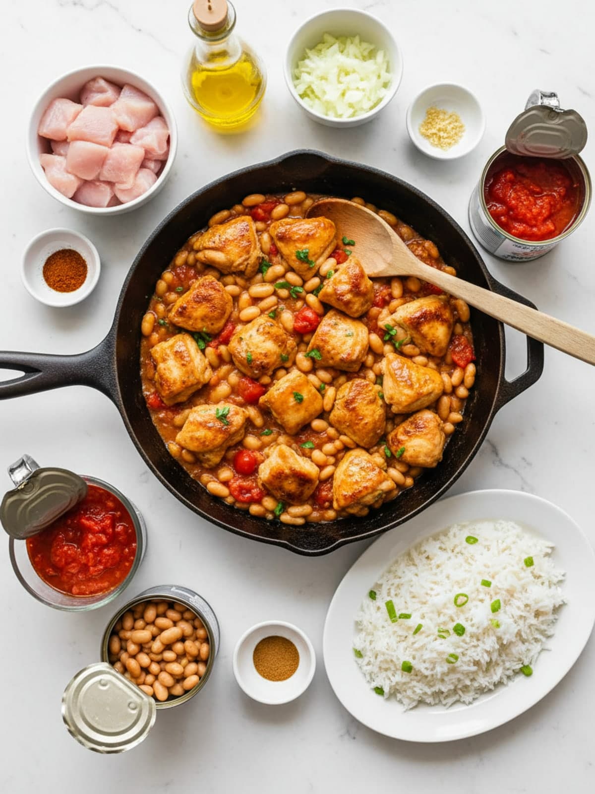 Ingredients for High Protein Chicken Skillet with White Beans