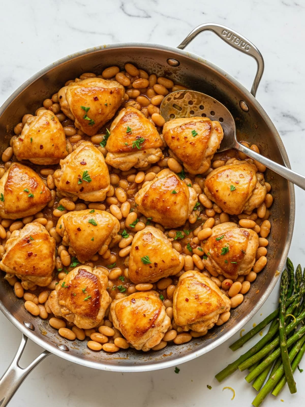 High Protein Chicken Skillet with White Beans: Brown the chicken