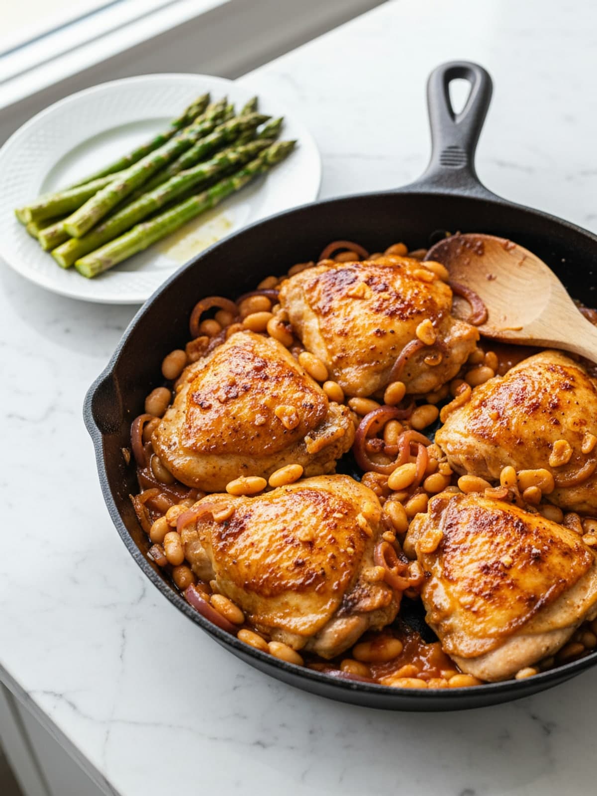 High Protein Chicken Skillet with White Beans: Build the sauce