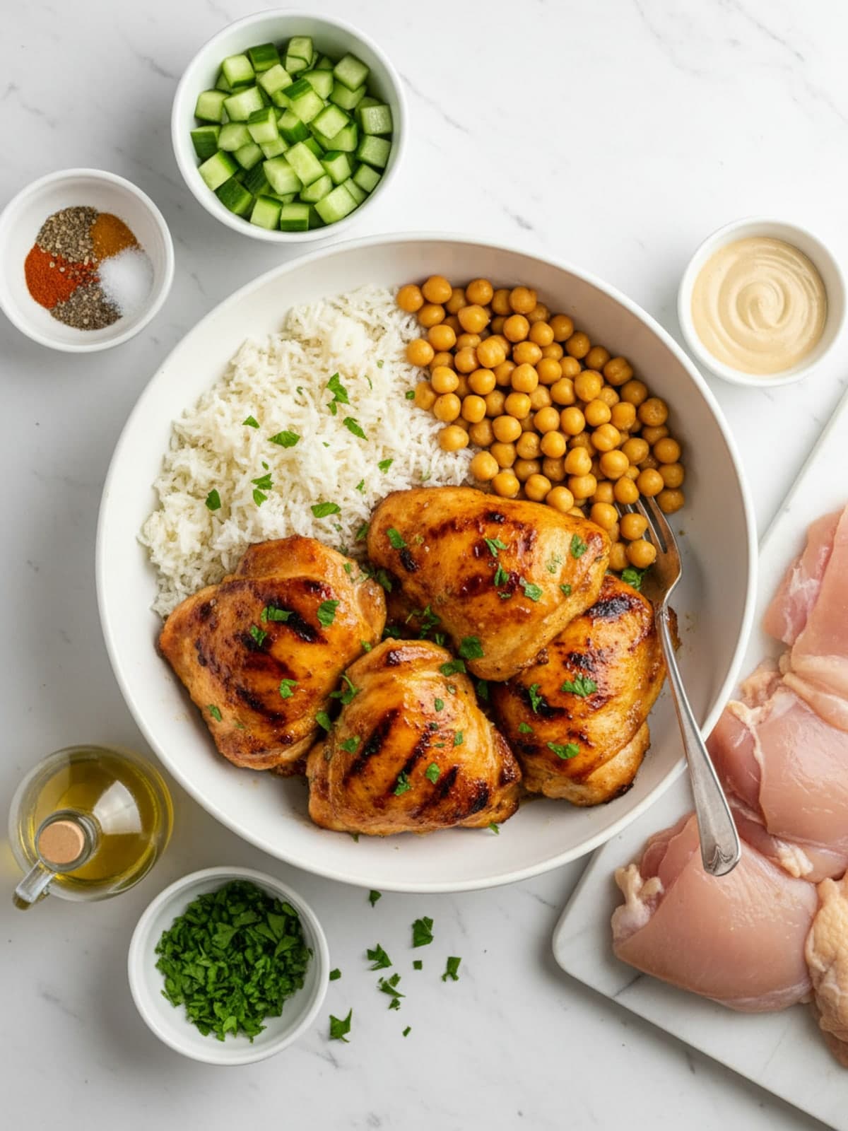 Ingredients for Grilled Chicken and Chickpea Bowls